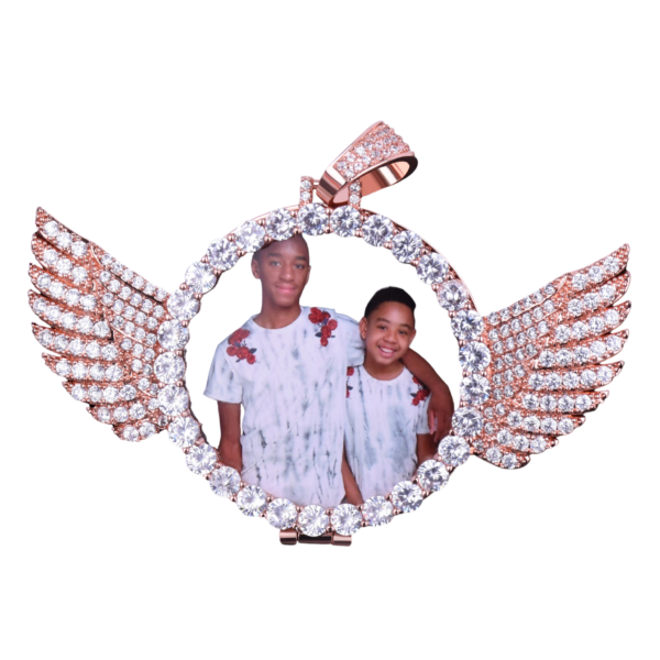 Angel Wings Medallion Circle Custom Photo Picture Pendant Necklace