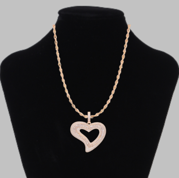 Baguette Heart Iced Out Diamond Pendant Necklace