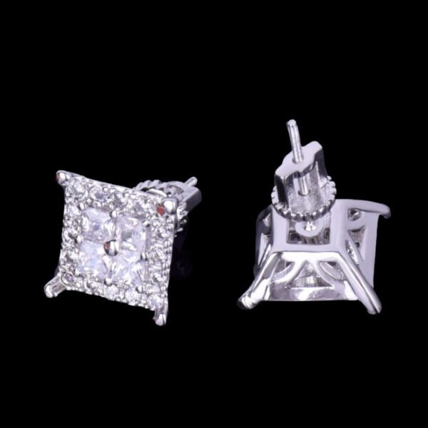 12MM Square Shiny Screw Back Iced Out Diamond Stud Earrings