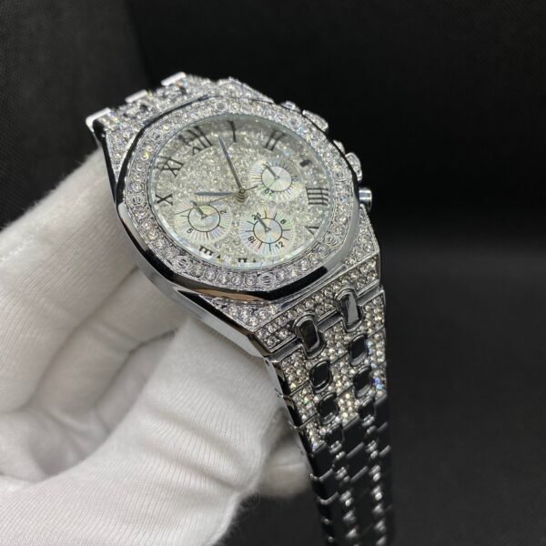 Chronograph Roman Numerals Iced Out Diamond Watch