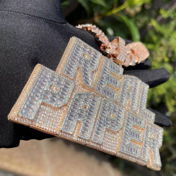 Rich Baguette n Diamond Iced Out Personalized Custom Name Necklace Pendant