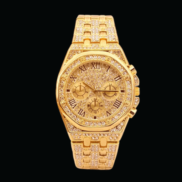 Chronograph Roman Numerals Iced Out Diamond Watch